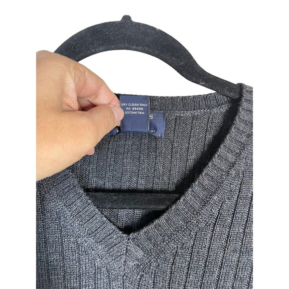 BROOKS 346 Fine Italian Merino Wool V-neck Pullover Sweater, Gray Size Large - Picture 4 of 9